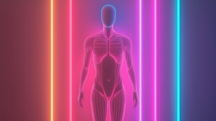 Poster - Vibrant Neon Body Render A Futuristic Illustration of Human Anatomy