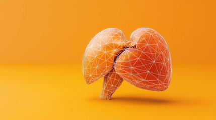 Poster - 3D Render of a Stylized Human Liver on a Bright Orange Background for Medical Illustrations