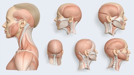 Aufkleber - Rendered Medically Accurate Illustration of Human Facial Anatomy from Multiple Angles