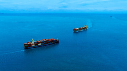 Aerial view of the freight shipping transport system cargo ship container. international transportation Export-import business, logistics, transportation industry concept	
