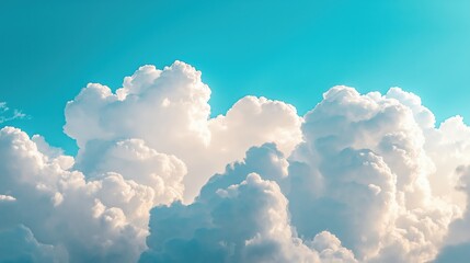 Wall Mural - close-up of puffy white clouds drifting across a bright blue sky