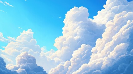 Wall Mural - close-up of puffy white clouds drifting across a bright blue sky
