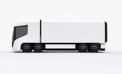 Minimalist white delivery truck parked on a blank background.