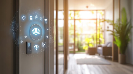 Poster - Smart homes can be protected using a wireless security system. You can control locks on doors and windows from your smartphone app, even when you're away.