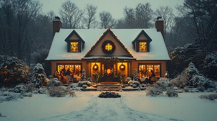 Cozy Christmas House in Snowy Winter Wonderland