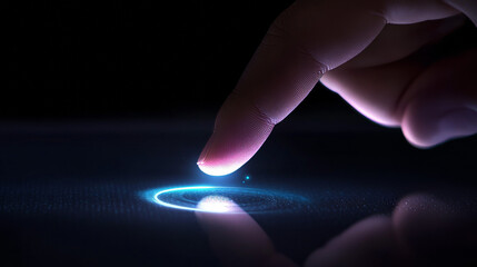 Poster - A finger gently touches a touchscreen, making a button light up.
