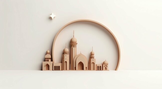 Illustration capturing the beauty of a moonlit mosque during Eid with Islamic details and motifs