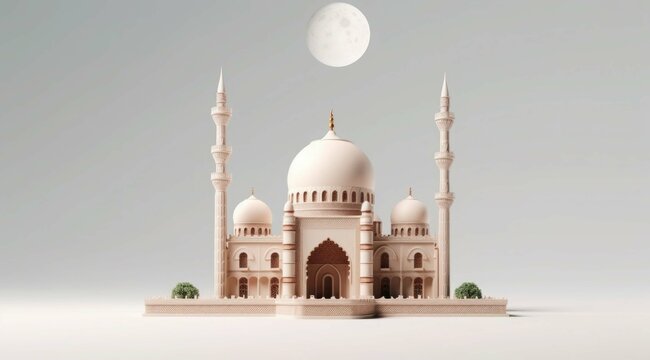 Illustration capturing the beauty of a moonlit mosque during Eid with Islamic details and motifs