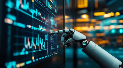 Poster - AI is changing the financial world.  Machines analyze financial data and make trading decisions, just like human traders but faster and with more data.