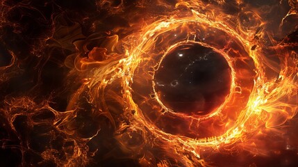 Canvas Print - Stunning illustration of a fiery energy portal on a smooth black background, evoking mystical power and dynamic energy

