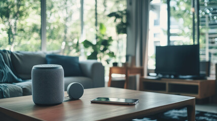 Poster - Smart speakers listen to your voice and control your smart home devices. Your phone connects wirelessly to all these devices, making up the Internet of Things.
