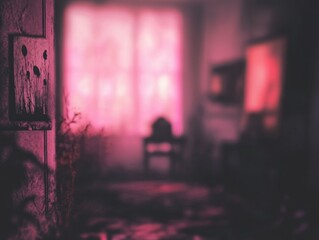 Canvas Print - Blurred focus of a spooky decorated room in pink and black colors