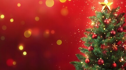 Wall Mural - festive christmas tree with colorful ornaments and twinkling lights in a cozy living room setting