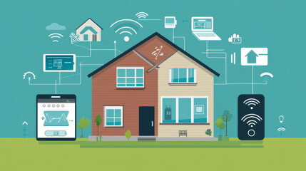 Poster - A smart home uses the internet to control appliances wirelessly.You can manage your lights, thermostat, and other devices from your smartphone.This technology helps keep your house safe and efficient.