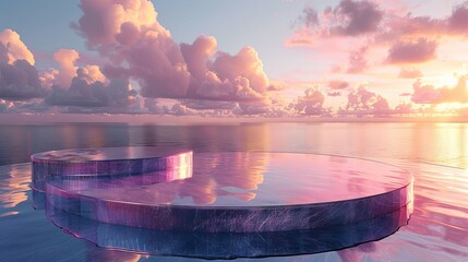 Poster - A large, round, reflective surface is floating on the water