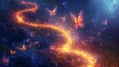 © Hungarian - A glowing pathway winding through a magical forest with butterflies flying through a starry sky.