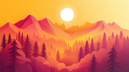 Aufkleber - Sunlight filters through trees shrouded in dense fog A serene autumn morning in a mist filled forest creating an abstract mountain landscape