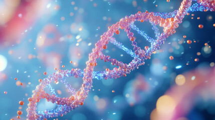 This illustration shows a DNA molecule, representing genetic engineering and gene editing. It highlights the microscopic structure of DNA and its use in biotechnology and chemistry.