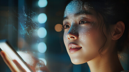 Poster - Smartphones use AI to connect you to online information. Imagine a friendly AI assistant, like a digital person, popping out of your phone, ready to help you find and use what you need.