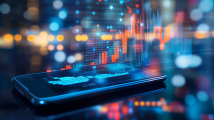 Poster - A phone displaying graphs and data shows how businesses can use smartphones to analyze trends and plan financial strategies.