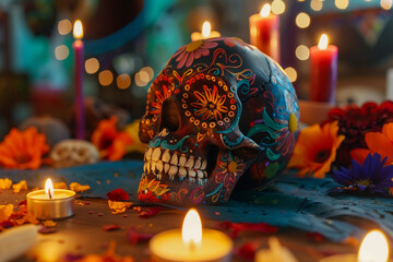 Beautiful greeting card with bright holiday composition for happy to joy celebrate dia de muertos