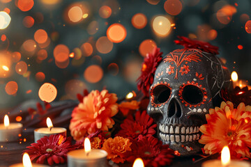 Beautiful greeting card with bright holiday composition for happy to joy celebrate dia de muertos