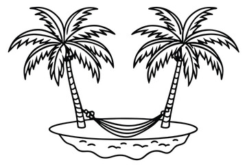 Twin palm tree stand vector silhouette line art style