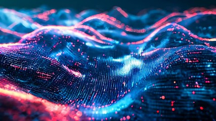 Poster - Abstract digital data stream with glowing lines on dark blue background
