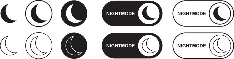 Fototapete - Off toggle switch flat and line buttons set. Night brightness, dark mode switch, moon icons vectors isolated on transparent background. Deactivate in the settings of smart mobile device illustration.