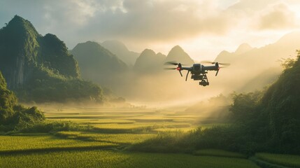 Drone Over Rice Fields.