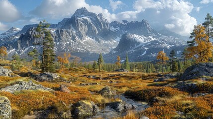 Poster - A beautiful mountain landscape with a river running through it