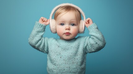 Canvas Print - A small child wearing a pair of ear muffs