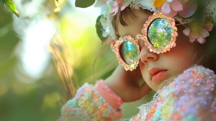 Sticker - A little girl wearing sunglasses and a flower crown