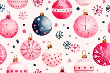 Colorful Christmas ornaments on a light background, festive design.,Seamless pattern