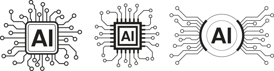 Fototapete - Artificial Intelligence Ai Circuit Icon Set. Ai Processor Chip for Mobile and Website. Technology Concepts for the Future