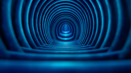 Poster - Experience a captivating exploration within a deep blue tunnel, where soft waves of light undulate and create an ethereal atmosphere, inviting deeper reflection and intrigue