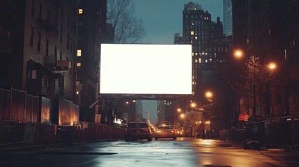 Poster - Billboard with a bright white screen, placed in an urban environment, featuring wide open copy space.
