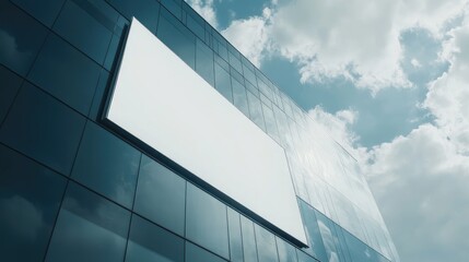 Poster - Billboard with a white screen placed on a sleek, modern building, with ample copy space for ads.