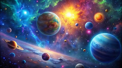 Poster - Stunning Fantasy Space Wallpaper with Vibrant Colors, Stars, Planets, and Cosmic Elements