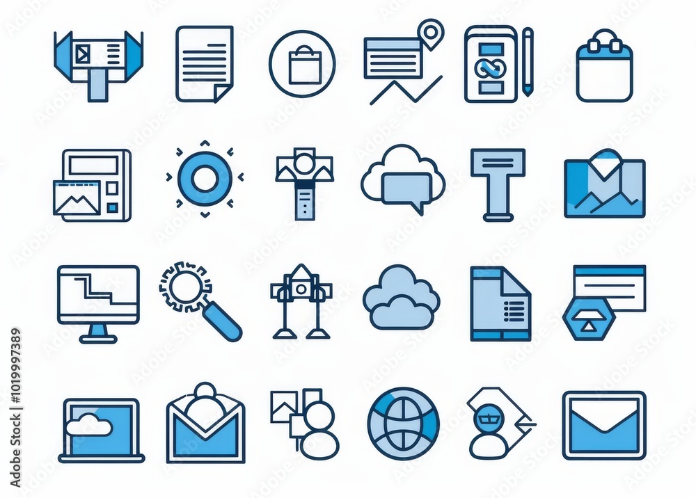 business and technology icons collection, thin line vector icon set for ...