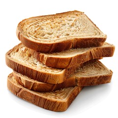 Wall Mural - Several slices of freshly baked bread on white background