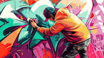 A Graffiti Artist Painting a Wall with a Spray Can