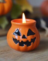 Wall Mural - halloween themed candle holder on orange cup