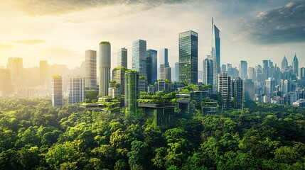 Poster - Futuristic Urban Landscape with Lush Greenery