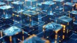 © Ameer - Global digital blockchain network with flowing information and binary code data cells - 3D illustration of distributed ledger and data exchange