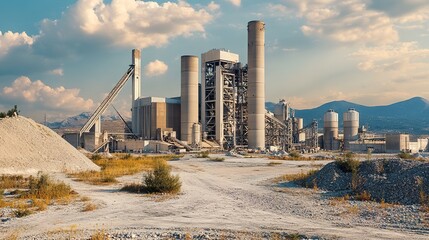 Poster - Industrial Landscape with Machinery and Clouds