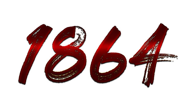 3D blood red number design of 1864 on white background.