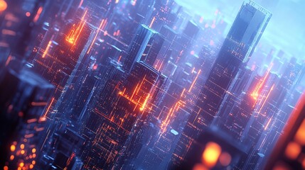 Canvas Print - Futuristic Cityscape with Glowing Elements