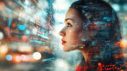 Poster - Profile View of Woman with Digital Overlay