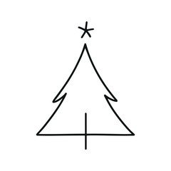 Wall Mural - Single continuous line drawing on white background. Christmas tree in minimalistic background